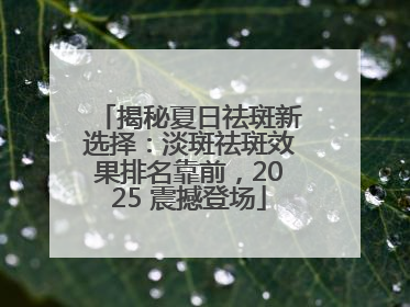 揭秘夏日祛斑新选择：淡斑祛斑效果排名靠前，2025 震撼登场