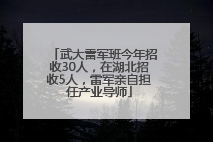 武大雷军班今年招收30人，在湖北招收5人，雷军亲自担任产业导师